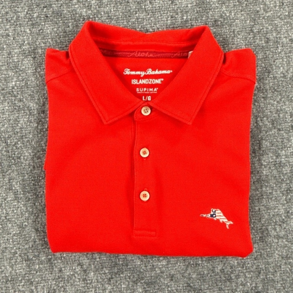 Tommy Bahama IslandZone Supima Polo Shirt Mens Large Red Short Sleeve Trim Fit